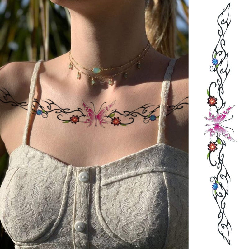 CARGEN Sexy Flower Temporary Tattoos - 10 Sheets Realistic Sexy Flowers Vine Butterfly Long Back Sleeves Tattoos for Women Girls Makeup Fake Tattoo Great for Waist Belly Back Spine Arm Leg Collarbone - Image 5